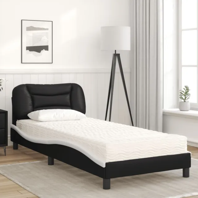 Lit avec matelas Hvar noir et blanc 90x190 cm similicuir
