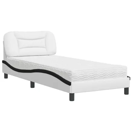 Lit avec matelas Hvar blanc et noir 90x190 cm similicuir 2