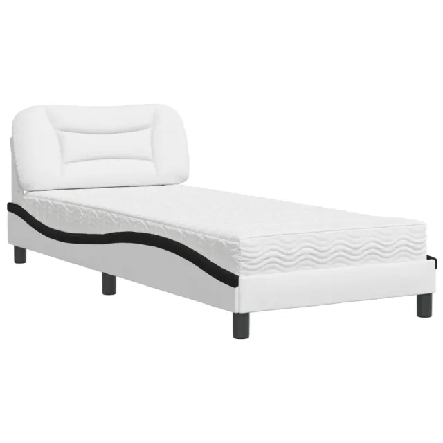 Lit avec matelas Hvar blanc et noir 90x190 cm similicuir