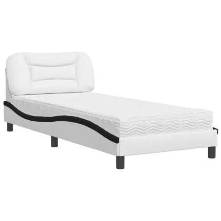 Lit avec matelas Hvar blanc et noir 90x190 cm similicuir
