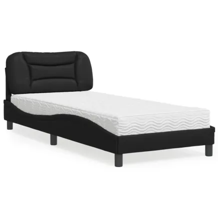 Lit avec matelas Hvar noir 90x200 cm similicuir