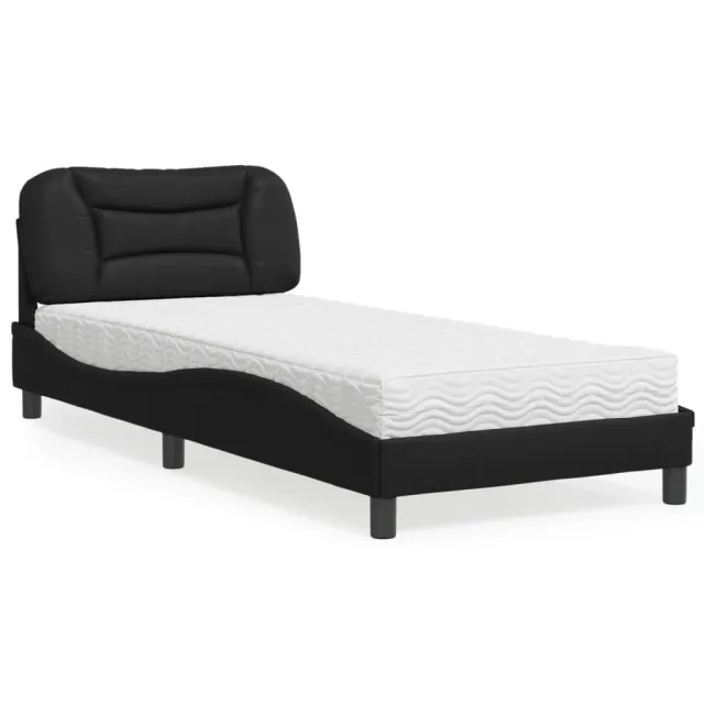 Lit avec matelas Hvar noir 90x200 cm similicuir