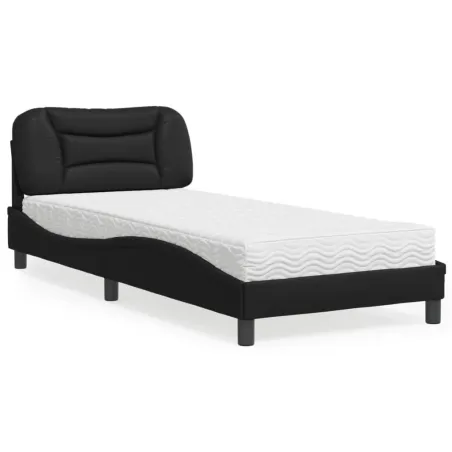 Lit avec matelas Hvar noir 90x200 cm similicuir