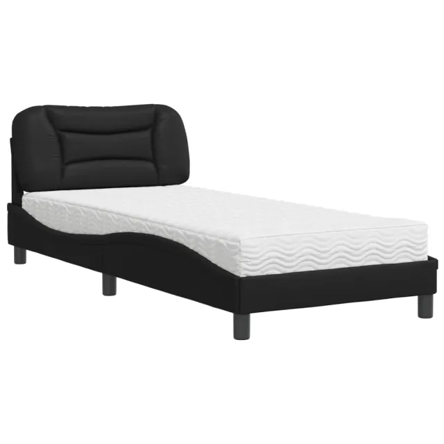Lit avec matelas Hvar noir 90x200 cm similicuir
