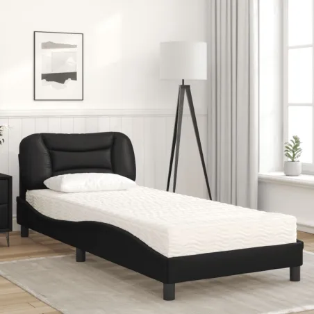 Lit avec matelas Hvar noir 90x200 cm similicuir