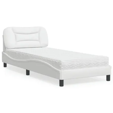Lit avec matelas Hvar blanc 90x200 cm similicuir