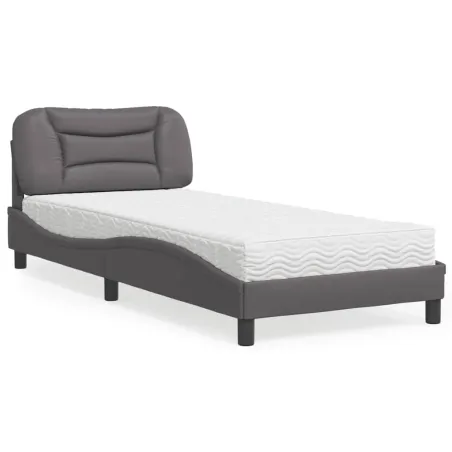 Lit avec matelas Hvar gris 90x200 cm similicuir