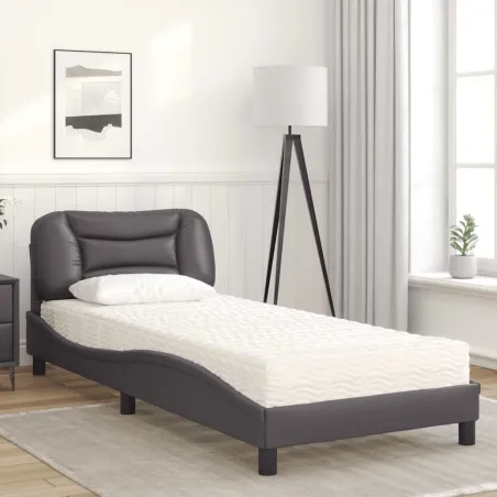 Lit avec matelas Hvar gris 90x200 cm similicuir