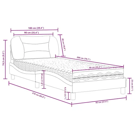 Lit avec matelas Hvar gris 90x200 cm similicuir