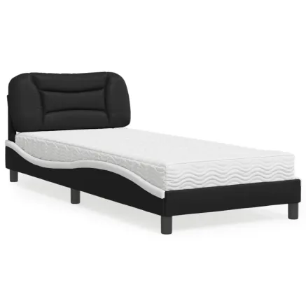 Lit avec matelas Hvar noir et blanc 90x200 cm similicuir