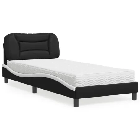 Lit avec matelas Hvar noir et blanc 90x200 cm similicuir