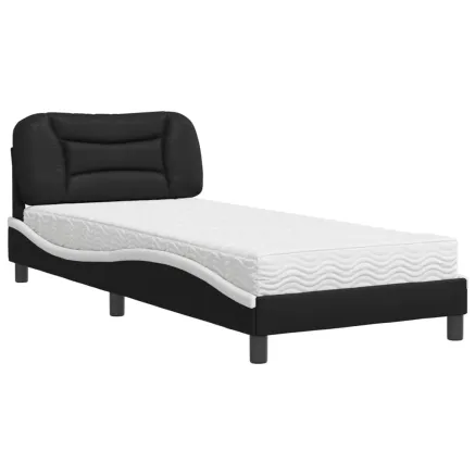Lit avec matelas Hvar noir et blanc 90x200 cm similicuir 2