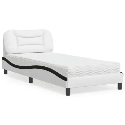 Lit avec matelas Hvar blanc et noir 90x200 cm similicuir