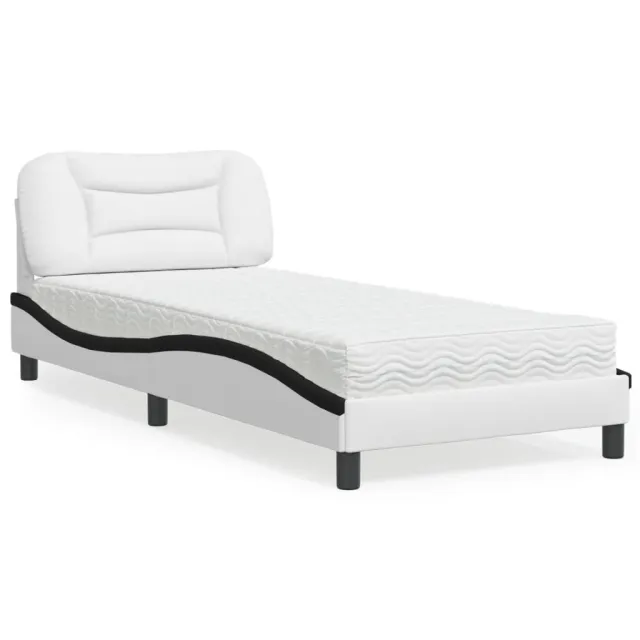 Lit avec matelas Hvar blanc et noir 90x200 cm similicuir