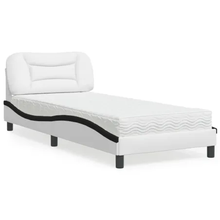 Lit avec matelas Hvar blanc et noir 90x200 cm similicuir