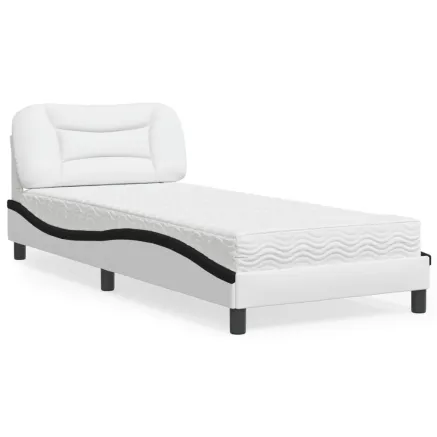 Lit avec matelas Hvar blanc et noir 90x200 cm similicuir 2