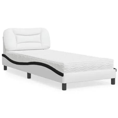 Lit avec matelas Hvar blanc et noir 90x200 cm similicuir