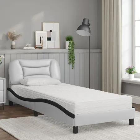 Lit avec matelas Hvar blanc et noir 90x200 cm similicuir