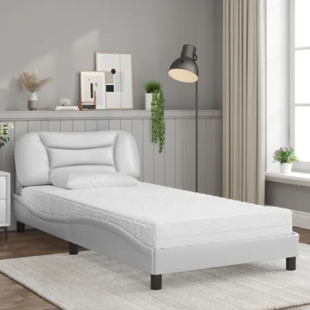 Lit avec matelas Hvar blanc 100x200 cm similicuir