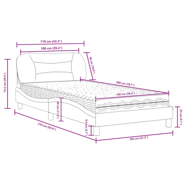 Lit avec matelas Hvar marron 100x200 cm similicuir