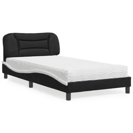 Lit avec matelas Hvar noir et blanc 100x200 cm similicuir