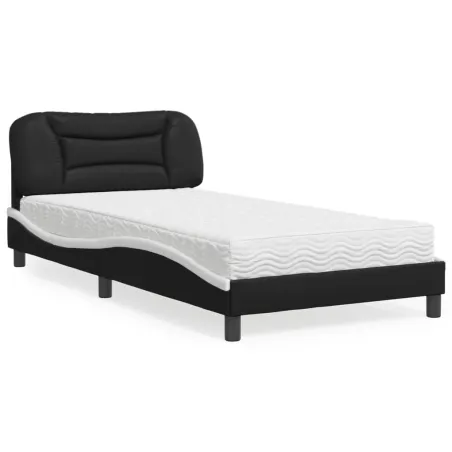Lit avec matelas Hvar noir et blanc 100x200 cm similicuir