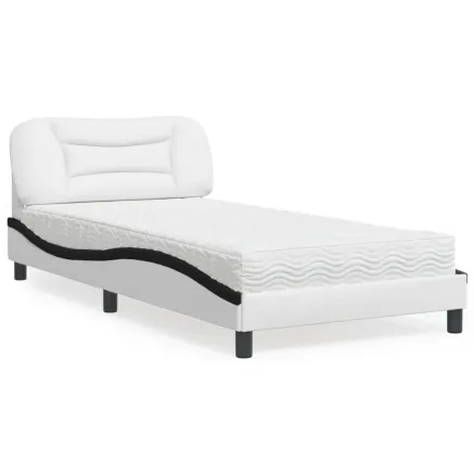 Lit avec matelas Hvar blanc et noir 100x200 cm similicuir