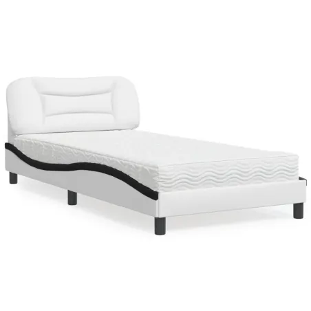 Lit avec matelas Hvar blanc et noir 100x200 cm similicuir