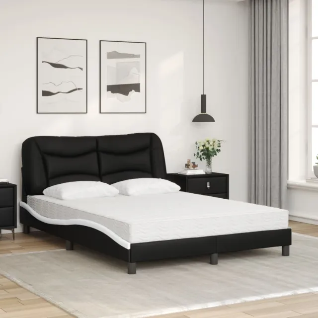 Lit avec matelas Hvar noir et blanc 120x200 cm similicuir