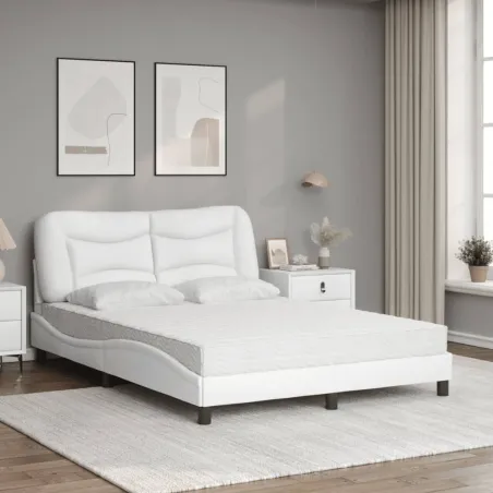 Lit avec matelas Hvar blanc 140x190 cm similicuir