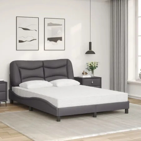 Lit avec matelas Hvar gris 140x190 cm similicuir