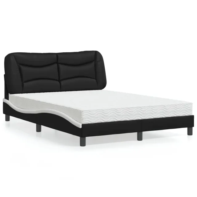Lit avec matelas Hvar noir et blanc 140x190 cm similicuir