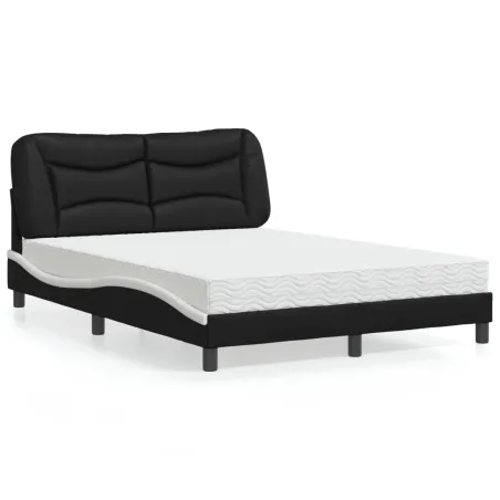 Lit avec matelas Hvar noir et blanc 140x190 cm similicuir