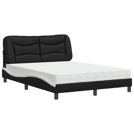 Lit avec matelas Hvar noir et blanc 140x190 cm similicuir 2