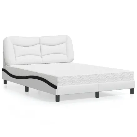 Lit avec matelas Hvar blanc et noir 140x190 cm similicuir