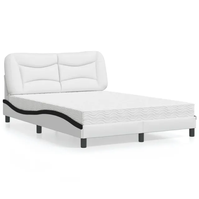 Lit avec matelas Hvar blanc et noir 140x190 cm similicuir