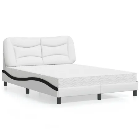 Lit avec matelas Hvar blanc et noir 140x190 cm similicuir