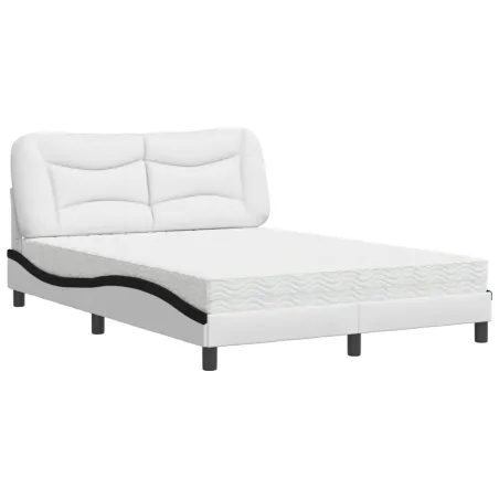 Lit avec matelas Hvar blanc et noir 140x190 cm similicuir