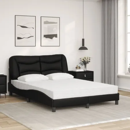 Lit avec matelas Hvar noir 140x200 cm similicuir