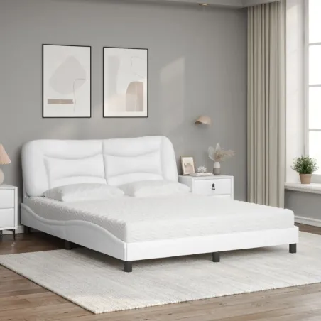 Lit avec matelas Hvar blanc 160x200 cm similicuir