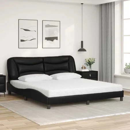 Lit avec matelas Hvar noir 180x200 cm similicuir
