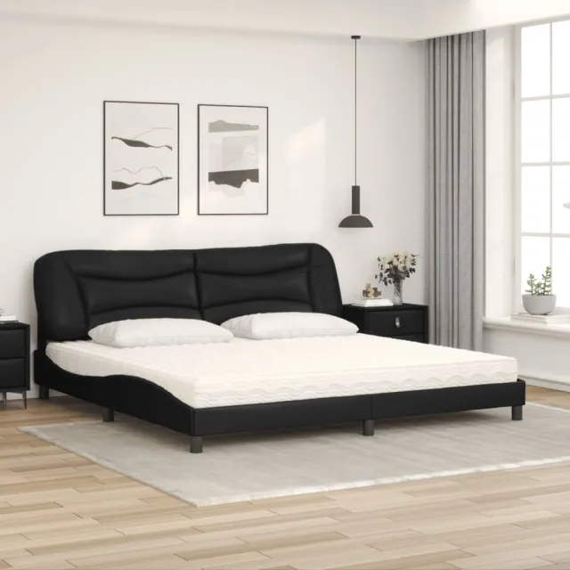 Lit avec matelas Hvar noir 200x200 cm similicuir