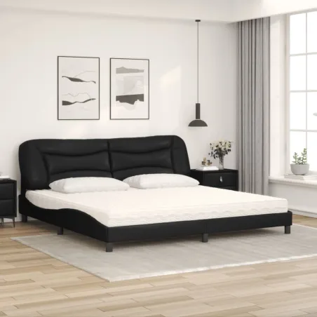 Lit avec matelas Hvar noir 200x200 cm similicuir