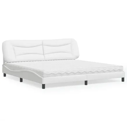 Lit avec matelas Hvar blanc 200x200 cm similicuir