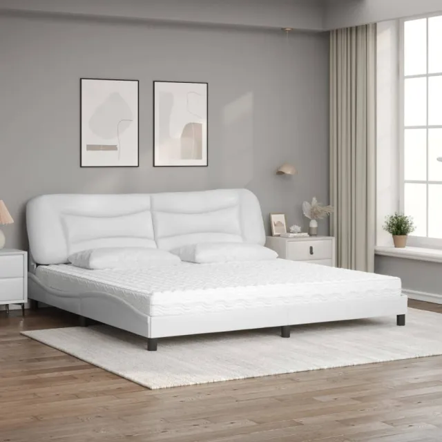 Lit avec matelas Hvar blanc 200x200 cm similicuir
