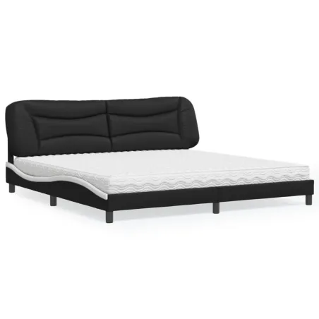 Lit avec matelas Hvar noir et blanc 200x200 cm similicuir