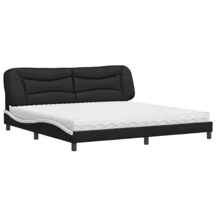 Lit avec matelas Hvar noir et blanc 200x200 cm similicuir 2