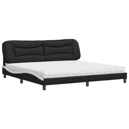 Lit avec matelas Hvar noir et blanc 200x200 cm similicuir