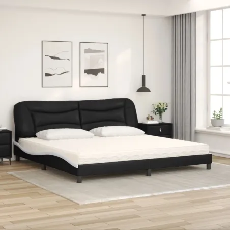 Lit avec matelas Hvar noir et blanc 200x200 cm similicuir