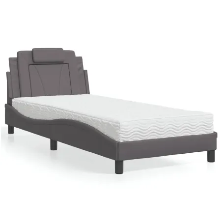 Lit Viana avec matelas gris 80x200 cm similicuir